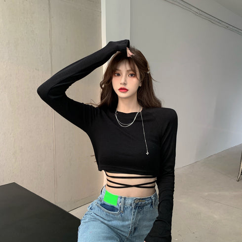 Long Sleeve Short Bottomed Top With Design Inside For Women - ROUTINE FASHION